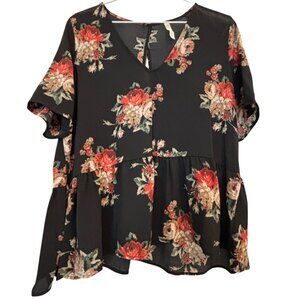 Bo-Bel black sheer floral top with open back L
